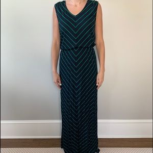 Navy and green maxi dress